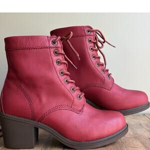 KODIAK Women's 7.5 Red Waterproof Leather Lace-Up Ankle Boots Block Heel Canada